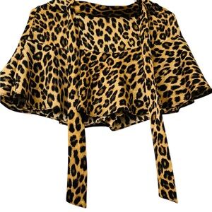 Zara Print Leopard Skater Flared Skort Mini Skirt Size S Flowy A-Line